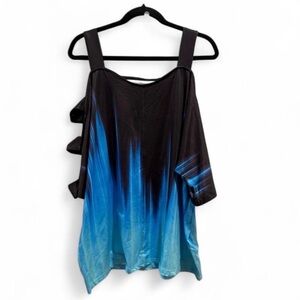 Women's Black and Blue Off-Shoulder Top
